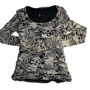 Vtg Y2K Kay Celine Women M‎ Bodycon Top Artsy Rouched Sexy Whimsy Rave Party